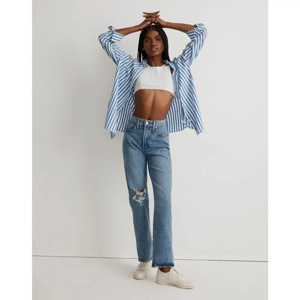 Madewell The Tall Perfect Vintage Straight Jean Sz 26T Kingsbury Wash Knee-Rip